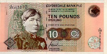 Clydesdale Bank Scotland 20 Note Front Side Stock Photo