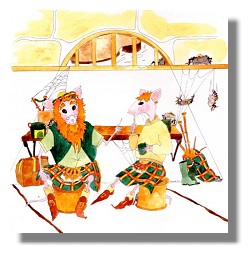 Hamish McMoosie in Alisdare MacBrymer's bagpipe shop