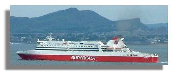 Superfast Ferry on the Forth with Edinburgh Behind